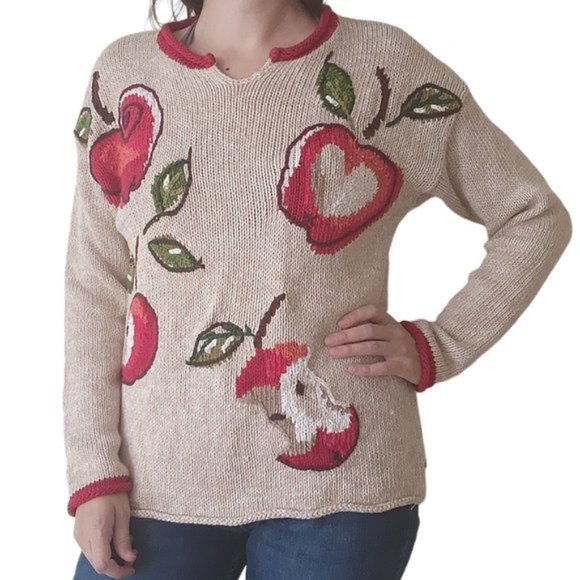 Vintage Sweaters - Vintage knit sweater with apple design
